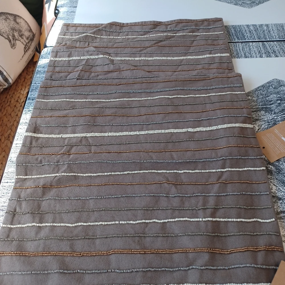 Pair of Striped and Beaded West Elm small cushion covers, NWT